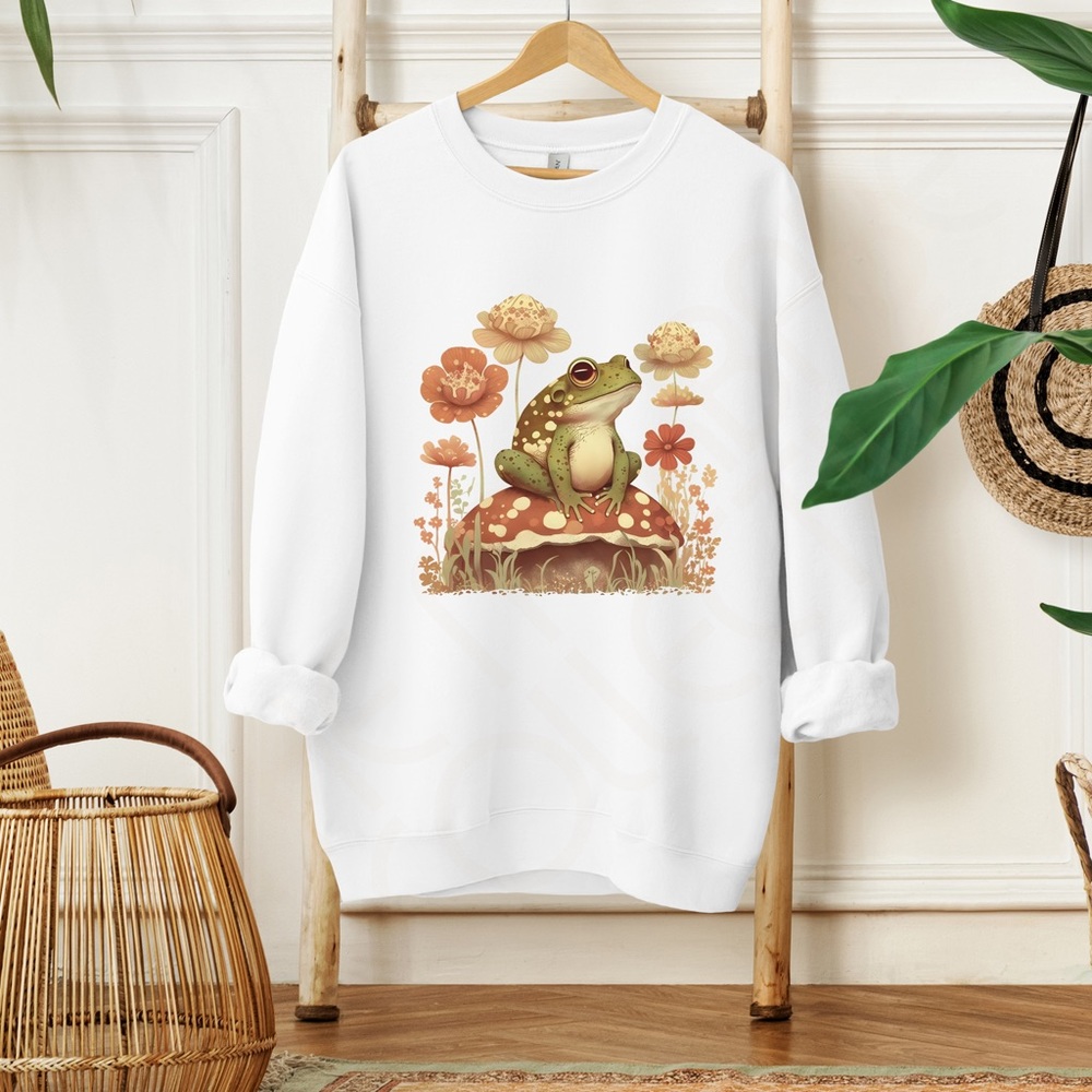 ⬇️ PRICE CUT ⬇️ Frog and Red Mushroom Cottage Core Crewneck Sweatshirt - Picture 2 of 10